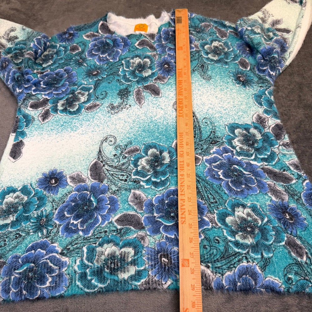 Ruby Rd Floral Eyelash Knit Sweater Womens 2X Blue Fuzzy 3/4 Sleeve NWT - Picture 7 of 9